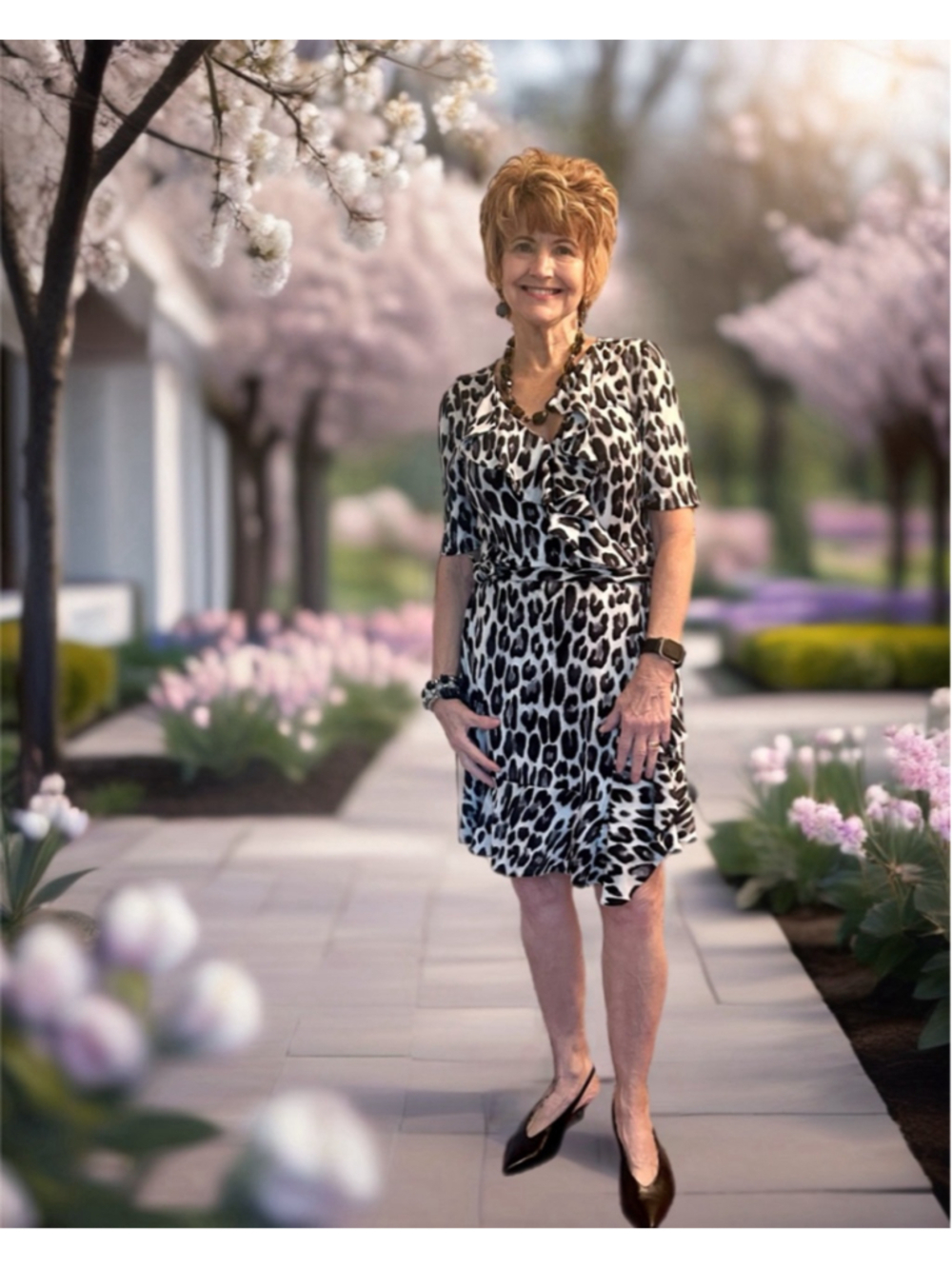 The Limited Womens Short Sleeve Leopard Print Ruffle Faux Wrap Midi Dress Small